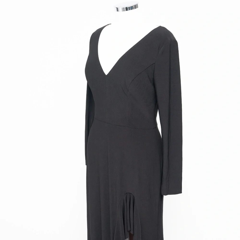 Xscape - Long Sleeve Stretchy V-neck Ruffle Dress - Picture 11 of 14